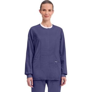 Cherokee Womens Scrub Jacket Nurse Snap Front Medical Uniform with Pockets, 2-Way Stretch, Easy Care Soft Fabric – WW310(Grape)