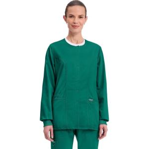Cherokee Womens Scrub Jacket Nurse Snap Front Medical Uniform with Pockets, 2-Way Stretch, Easy Care Soft Fabric – WW310(Hunter Green)