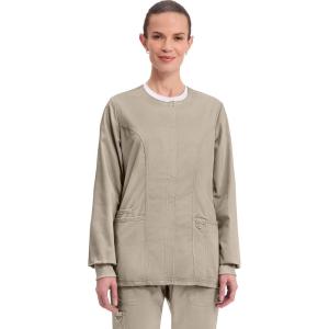 Cherokee Womens Scrub Jacket Nurse Snap Front Medical Uniform with Pockets, 2-Way Stretch, Easy Care Soft Fabric – WW310(Khaki)