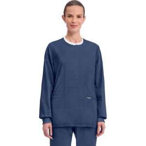 Cherokee Womens Scrub Jacket Nurse Snap Front Medical Uniform with Pockets, 2-Way Stretch, Easy Care Soft Fabric – WW310(Navy)