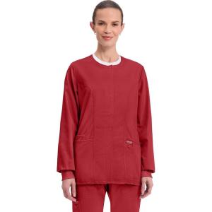 Cherokee Womens Scrub Jacket Nurse Snap Front Medical Uniform with Pockets, 2-Way Stretch, Easy Care Soft Fabric – WW310(Red)