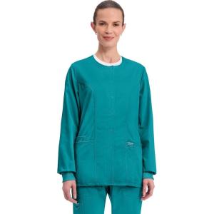 Cherokee Womens Scrub Jacket Nurse Snap Front Medical Uniform with Pockets, 2-Way Stretch, Easy Care Soft Fabric – WW310(Teal Blue)