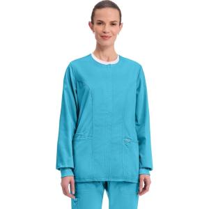 Cherokee Womens Scrub Jacket Nurse Snap Front Medical Uniform with Pockets, 2-Way Stretch, Easy Care Soft Fabric – WW310(Turquoise)