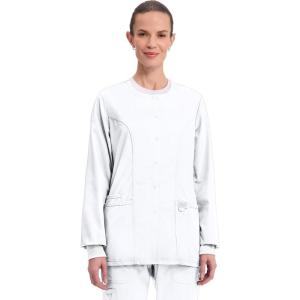 Cherokee Womens Scrub Jacket Nurse Snap Front Medical Uniform with Pockets, 2-Way Stretch, Easy Care Soft Fabric – WW310(White)
