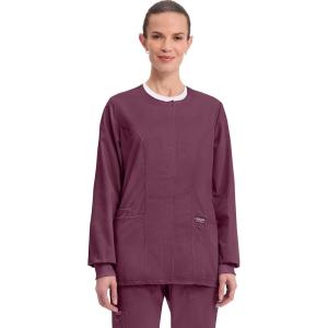 Cherokee Womens Scrub Jacket Nurse Snap Front Medical Uniform with Pockets, 2-Way Stretch, Easy Care Soft Fabric – WW310(Wine)