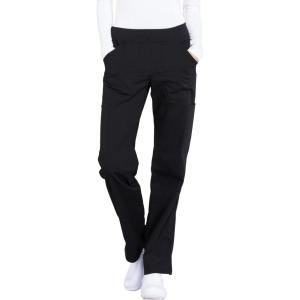 Cherokee Women’s Scrub Pants Mid Rise Straight Leg Pull-on Cargo Pant with 6 Pockets & 2-Way Stretch Fabric – WW170(Black)