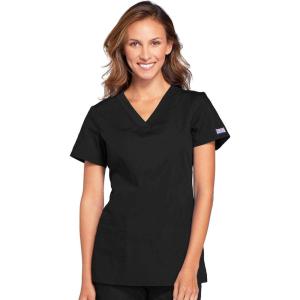Cherokee Women’s V-Neck Scrub Top – Modern Classic Shirt with 3 Pockets, Instrument Loop & Fade Resistant Fabric – WW645(Black)
