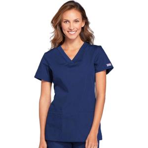 Cherokee Women’s V-Neck Scrub Top – Modern Classic Shirt with 3 Pockets, Instrument Loop & Fade Resistant Fabric – WW645(Navy)
