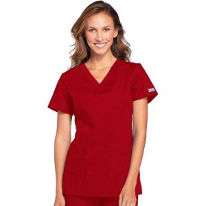 Cherokee Women’s V-Neck Scrub Top – Modern Classic Shirt with 3 Pockets, Instrument Loop & Fade Resistant Fabric – WW645(Red)