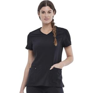 Cherokee Women’s V-Neck Scrub Top, 4 Pockets, with Yokes & Sleeve Insets, Ideal for Medical Professionals CK711(Black)