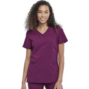 Cherokee Women’s V-Neck Scrub Top, 4 Pockets, with Yokes & Sleeve Insets, Ideal for Medical Professionals CK711(Wine)