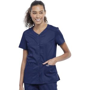 Cherokee Women’s V-Neck Scrub Top with Snap Front, 4 Pockets, and 2-Way Stretch Fabric WW622(Navy)