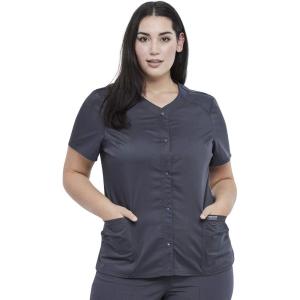 Cherokee Women’s V-Neck Scrub Top with Snap Front, 4 Pockets, and 2-Way Stretch Fabric WW622(Pewter)