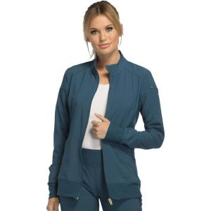Cherokee Womens Zip Front Scrub Jacket, 2 Pockets, Princess Seams, Moisture Wicking, 360 Stretch Fabric – CK303(Caribbean Blue)