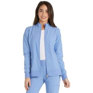 Cherokee Womens Zip Front Scrub Jacket, 2 Pockets, Princess Seams, Moisture Wicking, 360 Stretch Fabric – CK303(Ciel Blue)