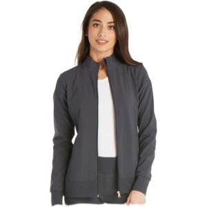 Cherokee Womens Zip Front Scrub Jacket, 2 Pockets, Princess Seams, Moisture Wicking, 360 Stretch Fabric – CK303(Pewter)