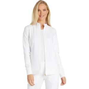 Cherokee Womens Zip Front Scrub Jacket, 2 Pockets, Princess Seams, Moisture Wicking, 360 Stretch Fabric – CK303(White)
