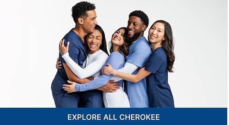 Cherokee men’s and women’s medical gowns, nurse uniform jackets, V-neck, modern classic design.