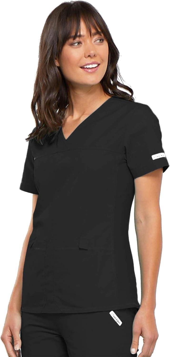 imageCherokee Flexibles Women Scrubs Top VNeck Knit Panel 2968Black