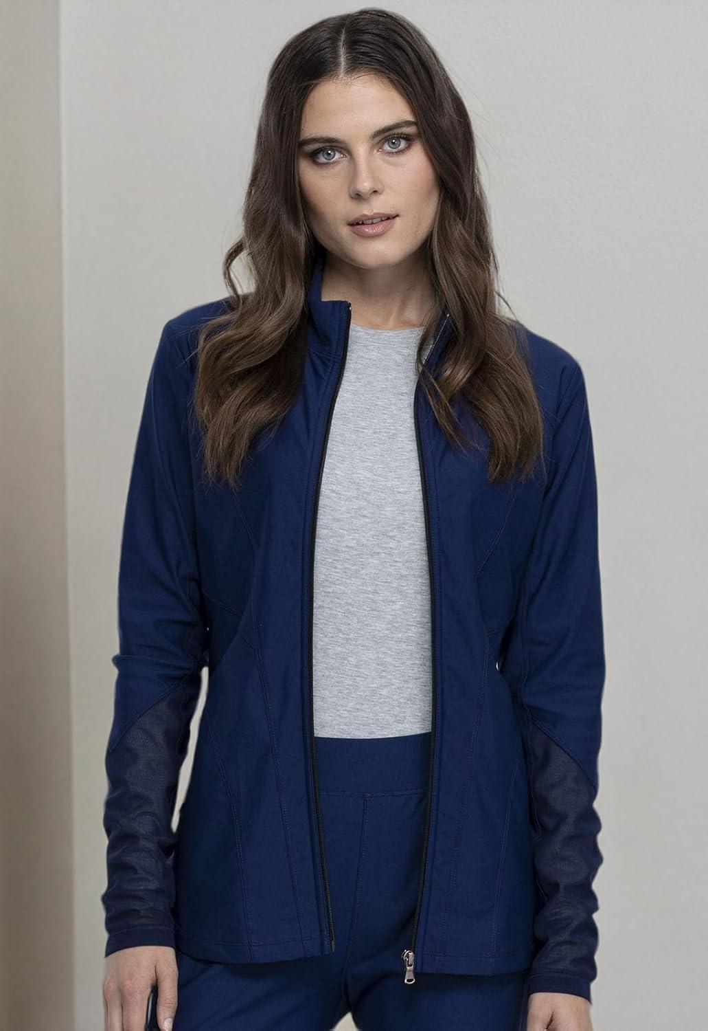 imageCherokee Form Women Warm Up Scrubs Jacket Zip Front CK390Navy