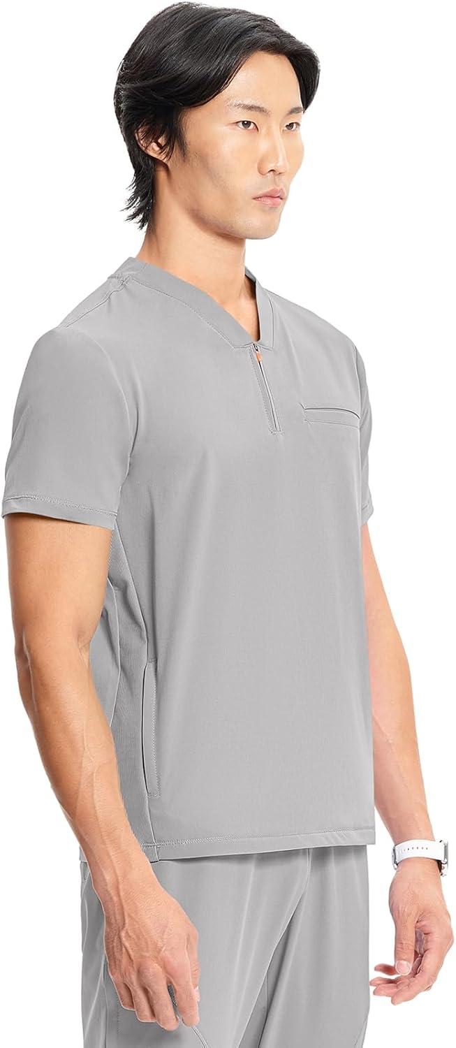 imageCherokee Infinity Mens Partial Zip VNeck Scrub Top RibKnit Panels 2 Zip Pockets 1 Welt Pocket PROTX2 Fabric IN702AVapor