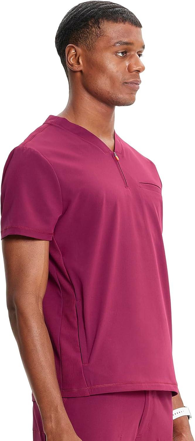 imageCherokee Infinity Mens Partial Zip VNeck Scrub Top RibKnit Panels 2 Zip Pockets 1 Welt Pocket PROTX2 Fabric IN702AWine