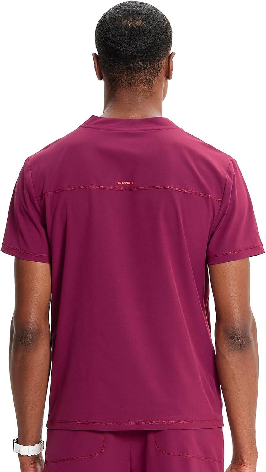imageCherokee Infinity Mens Partial Zip VNeck Scrub Top RibKnit Panels 2 Zip Pockets 1 Welt Pocket PROTX2 Fabric IN702AWine
