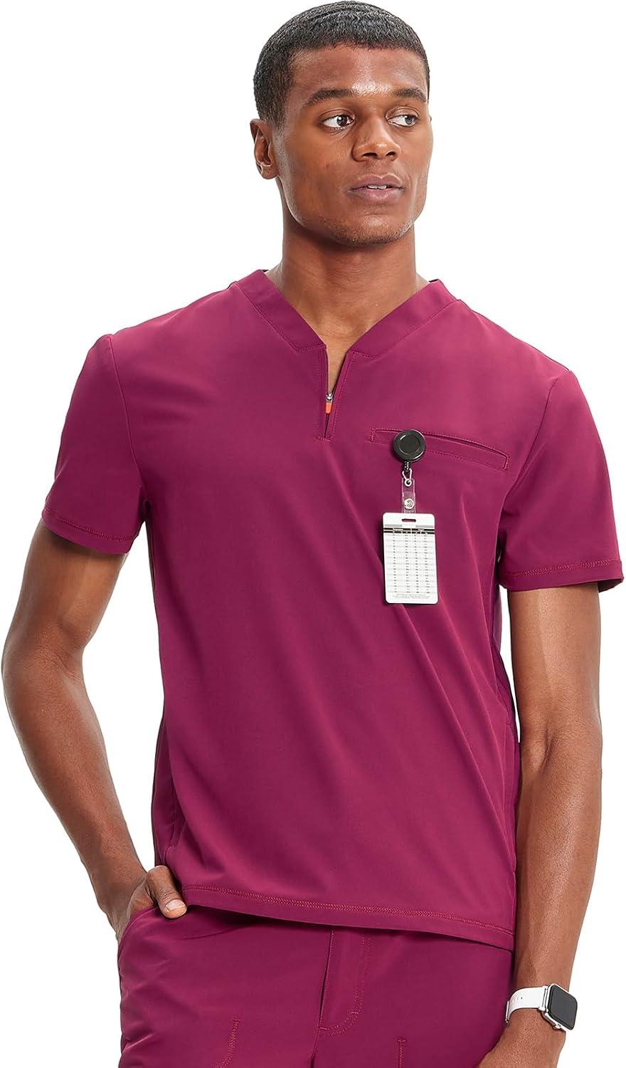 imageCherokee Infinity Mens Partial Zip VNeck Scrub Top RibKnit Panels 2 Zip Pockets 1 Welt Pocket PROTX2 Fabric IN702AWine