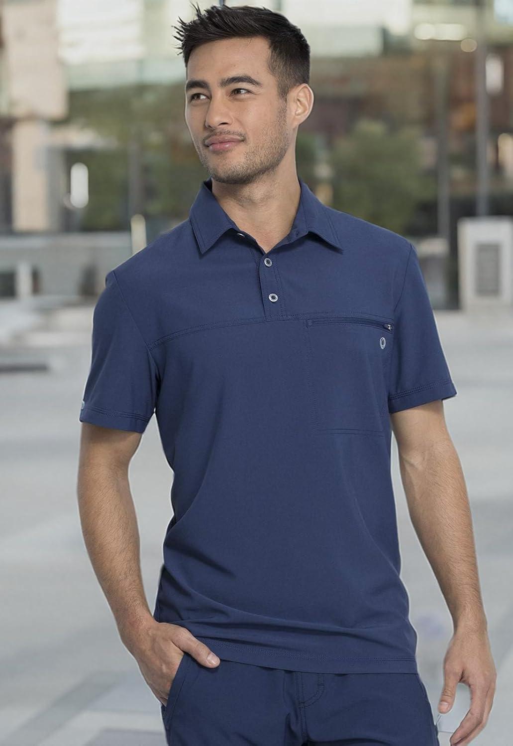 imageCherokee Infinity Mens Scrub Polo Top Zip Chest Pocket Moisture Wicking WrinkleResistant 360 Stretch CK825ANavy