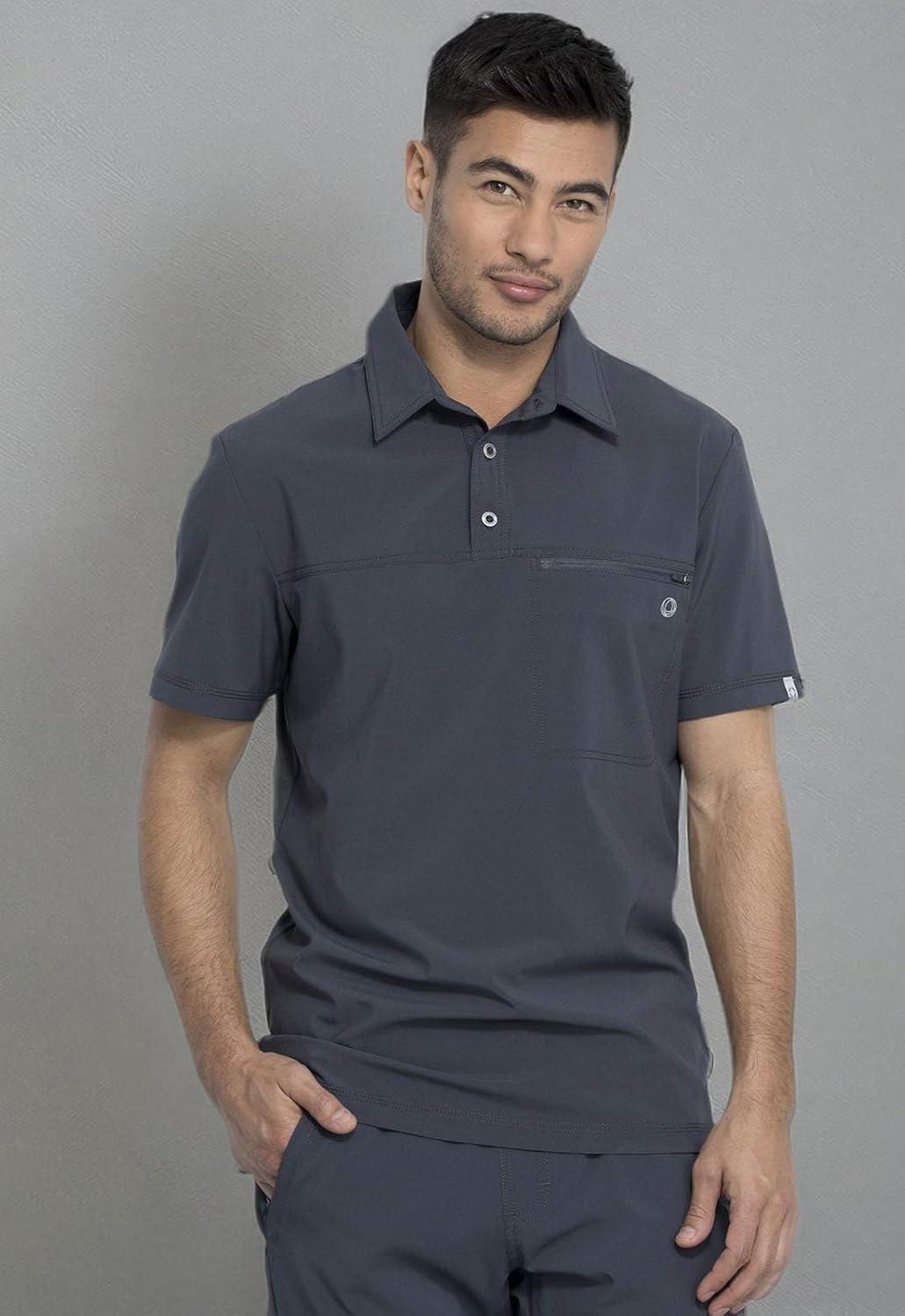 imageCherokee Infinity Mens Scrub Polo Top Zip Chest Pocket Moisture Wicking WrinkleResistant 360 Stretch CK825APewter