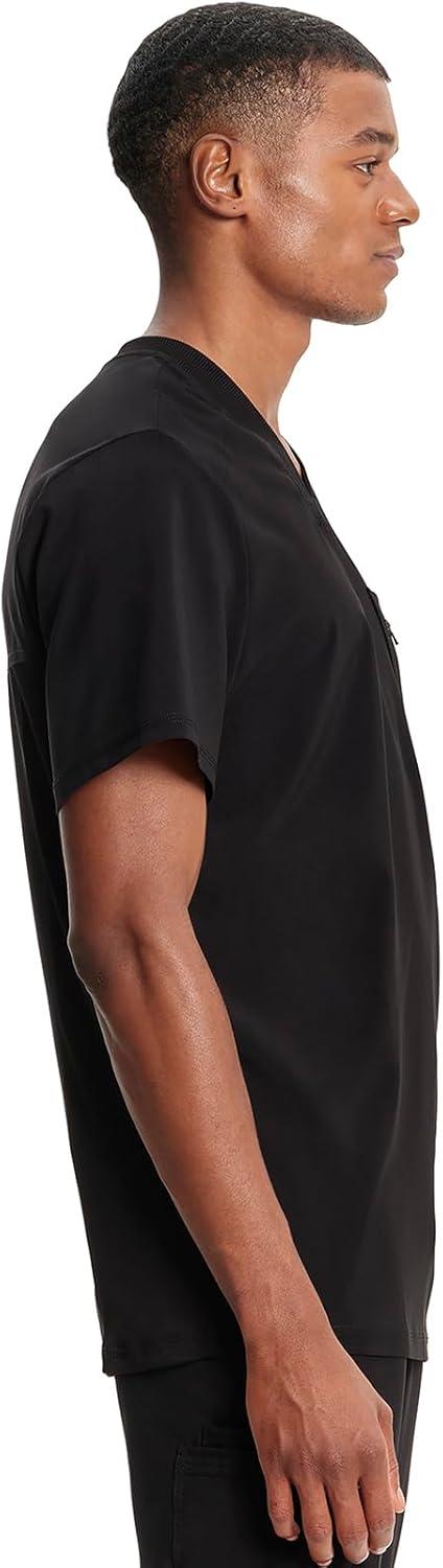 imageCherokee Infinity Mens Tuckable VNeck Scrub Top Modern Fit 2 Pockets Zip Chest Pocket RibKnit 360 Stretch CK910ABlack
