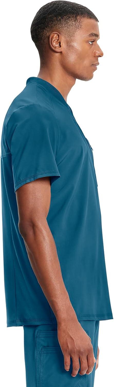 imageCherokee Infinity Mens Tuckable VNeck Scrub Top Modern Fit 2 Pockets Zip Chest Pocket RibKnit 360 Stretch CK910ACaribbean Blue
