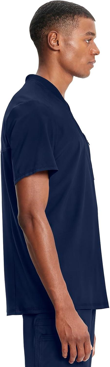 imageCherokee Infinity Mens Tuckable VNeck Scrub Top Modern Fit 2 Pockets Zip Chest Pocket RibKnit 360 Stretch CK910ANavy