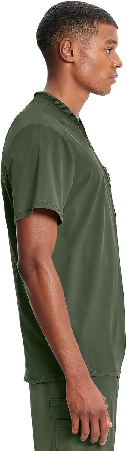 imageCherokee Infinity Mens Tuckable VNeck Scrub Top Modern Fit 2 Pockets Zip Chest Pocket RibKnit 360 Stretch CK910AOlive