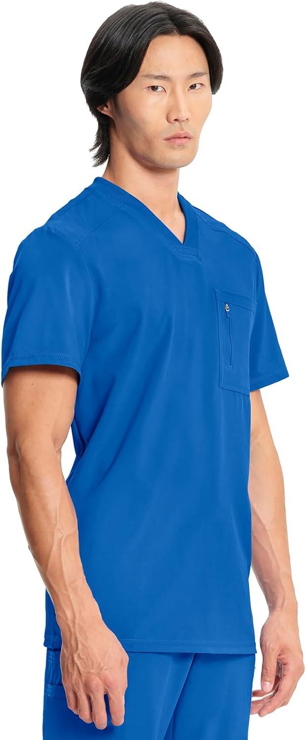 imageCherokee Infinity Mens Tuckable VNeck Scrub Top Modern Fit 2 Pockets Zip Chest Pocket RibKnit 360 Stretch CK910ARoyal