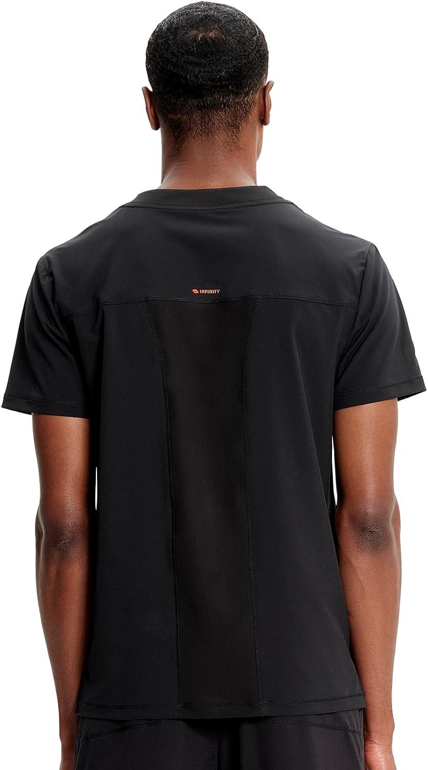 imageCherokee Infinity Mens VNeck Scrub Top 1 Zip Chest Pocket RibKnit Neckline Side Vents IN700ABlack