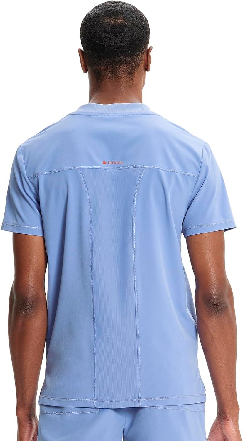 imageCherokee Infinity Mens VNeck Scrub Top 1 Zip Chest Pocket RibKnit Neckline Side Vents IN700ACiel
