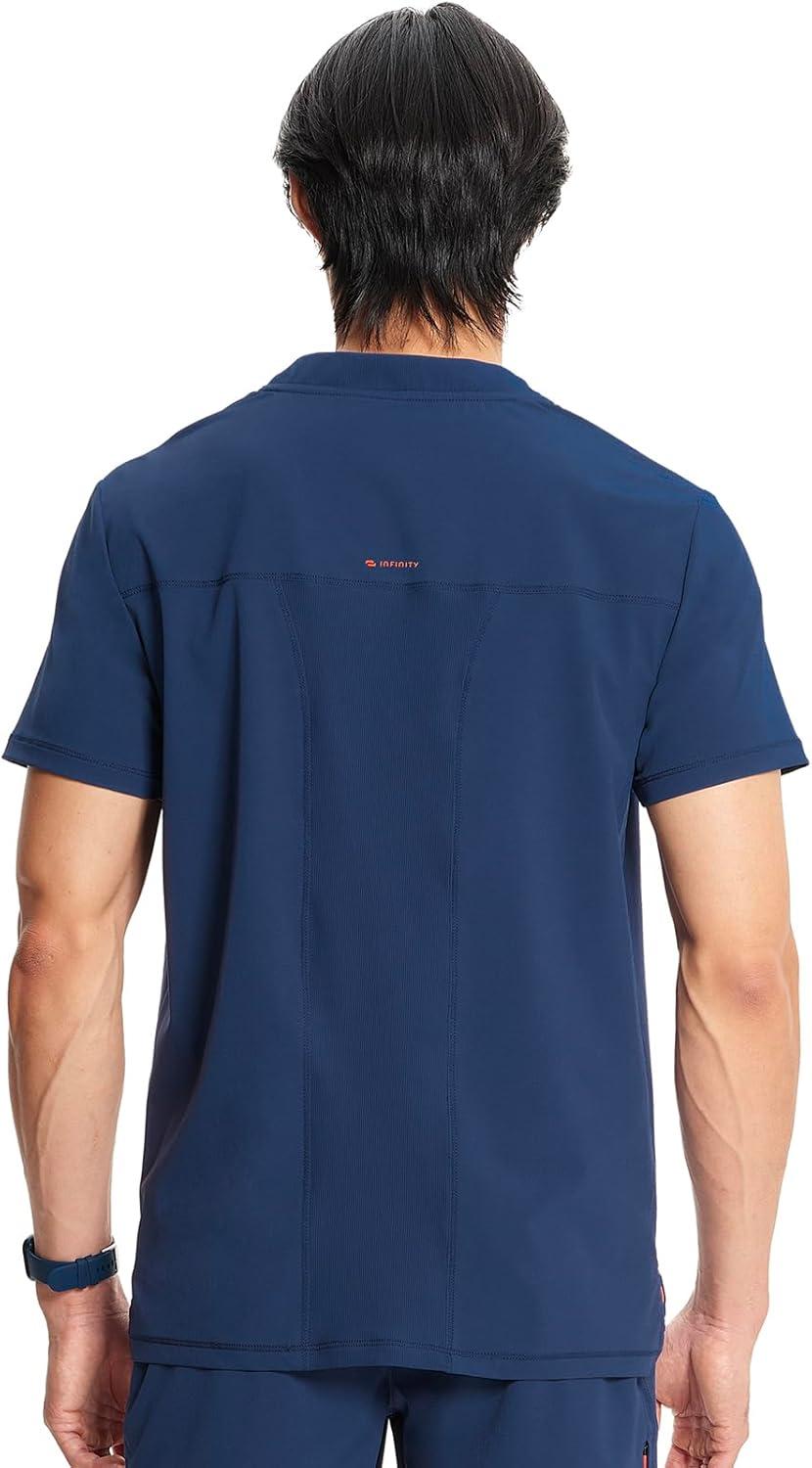 imageCherokee Infinity Mens VNeck Scrub Top 1 Zip Chest Pocket RibKnit Neckline Side Vents IN700ANavy