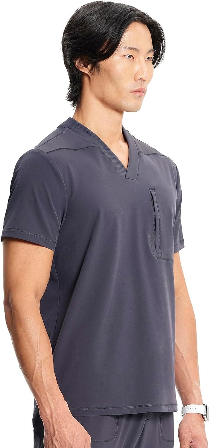 imageCherokee Infinity Mens VNeck Scrub Top 1 Zip Chest Pocket RibKnit Neckline Side Vents IN700APewter