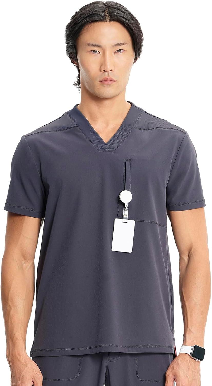 imageCherokee Infinity Mens VNeck Scrub Top 1 Zip Chest Pocket RibKnit Neckline Side Vents IN700APewter