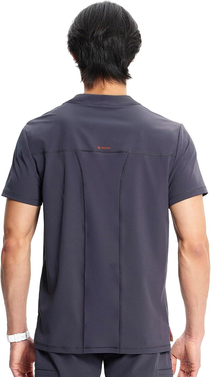 imageCherokee Infinity Mens VNeck Scrub Top 1 Zip Chest Pocket RibKnit Neckline Side Vents IN700APewter