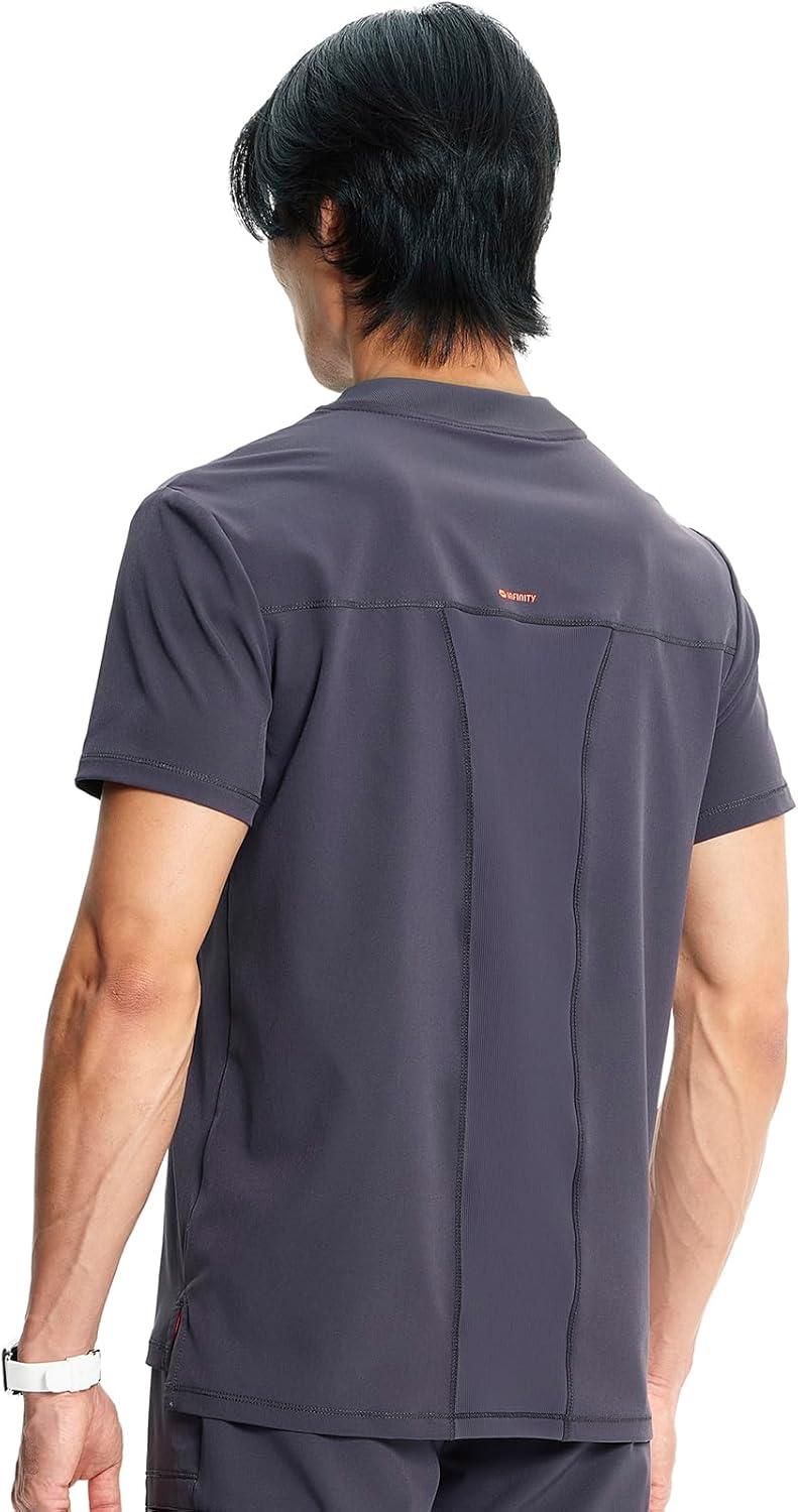 imageCherokee Infinity Mens VNeck Scrub Top 1 Zip Chest Pocket RibKnit Neckline Side Vents IN700APewter