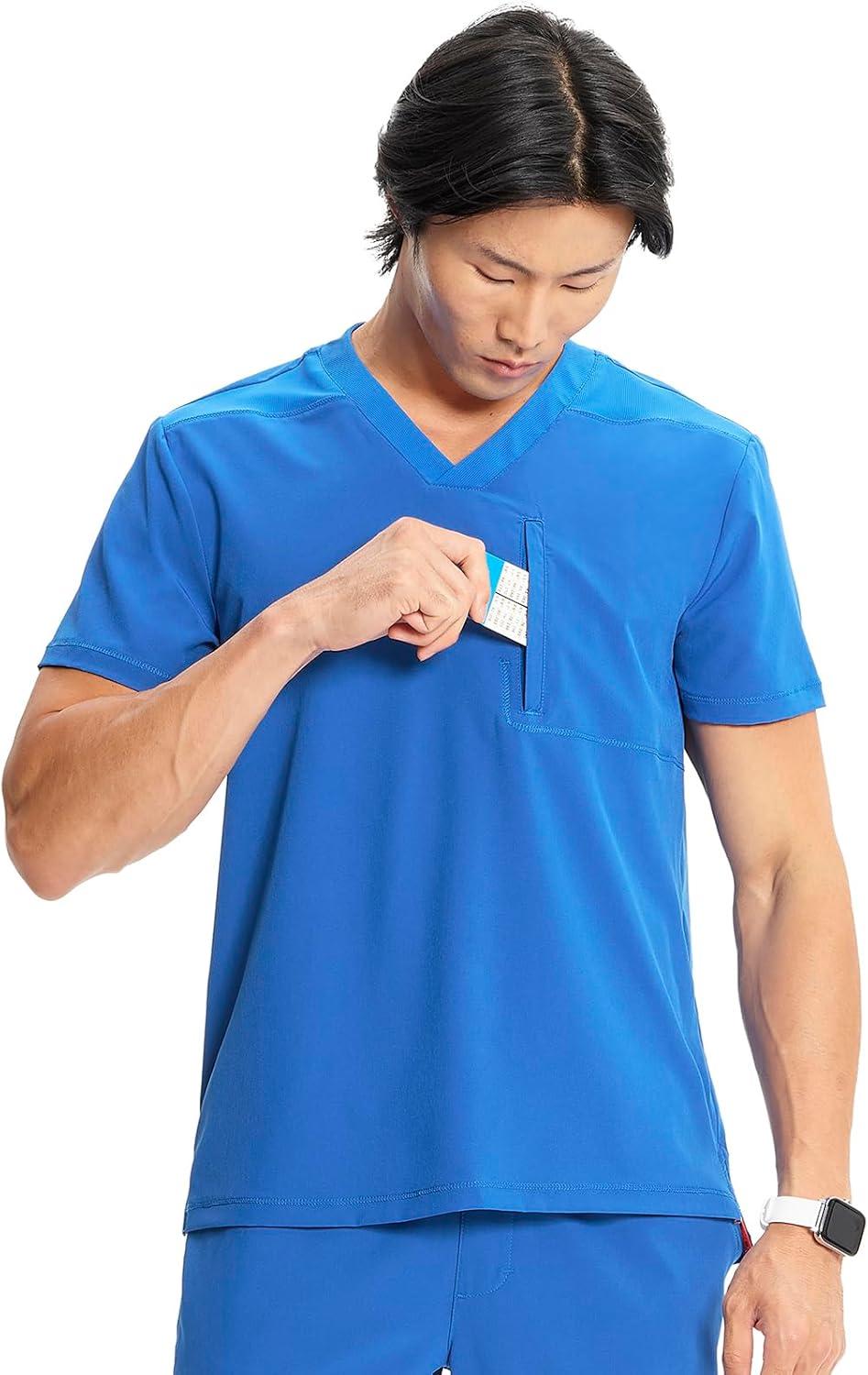 imageCherokee Infinity Mens VNeck Scrub Top 1 Zip Chest Pocket RibKnit Neckline Side Vents IN700ARoyal