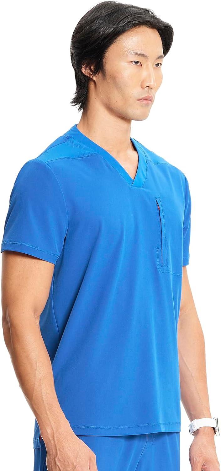imageCherokee Infinity Mens VNeck Scrub Top 1 Zip Chest Pocket RibKnit Neckline Side Vents IN700ARoyal