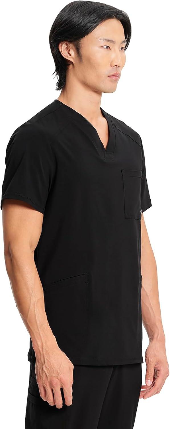 imageCherokee Infinity Mens VNeck Scrub Top Modern Fit 3 Pockets RibKnit Back Panels MoistureWicking 360 Stretch CK900ABlack