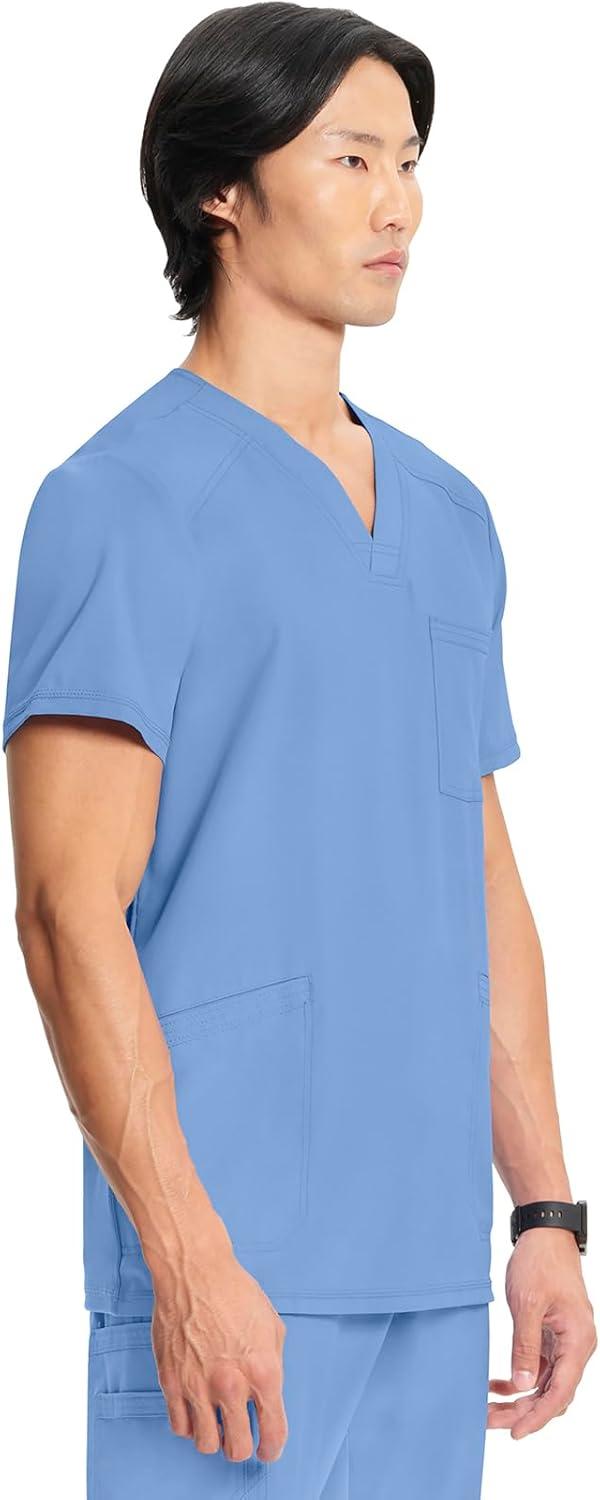 imageCherokee Infinity Mens VNeck Scrub Top Modern Fit 3 Pockets RibKnit Back Panels MoistureWicking 360 Stretch CK900ABlue