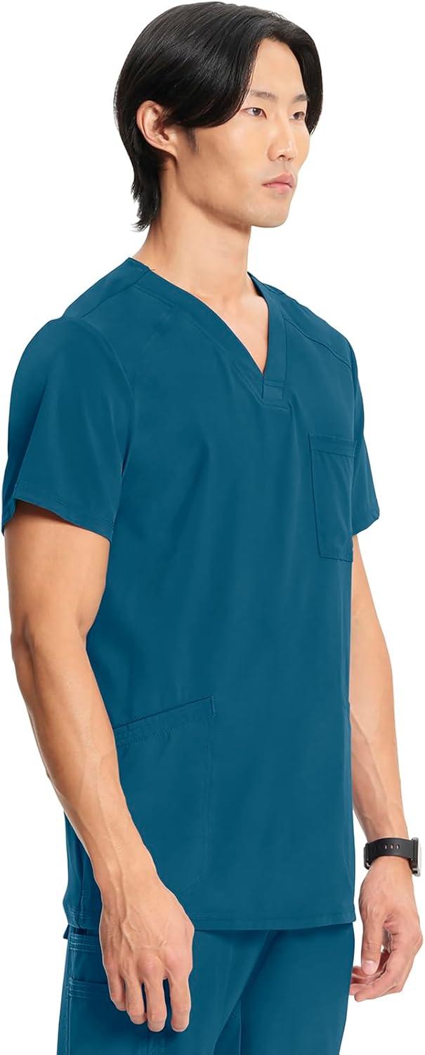 imageCherokee Infinity Mens VNeck Scrub Top Modern Fit 3 Pockets RibKnit Back Panels MoistureWicking 360 Stretch CK900ACaribbean Blue