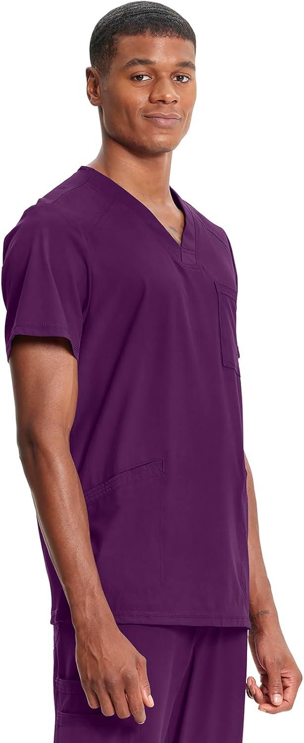 imageCherokee Infinity Mens VNeck Scrub Top Modern Fit 3 Pockets RibKnit Back Panels MoistureWicking 360 Stretch CK900AEggplant