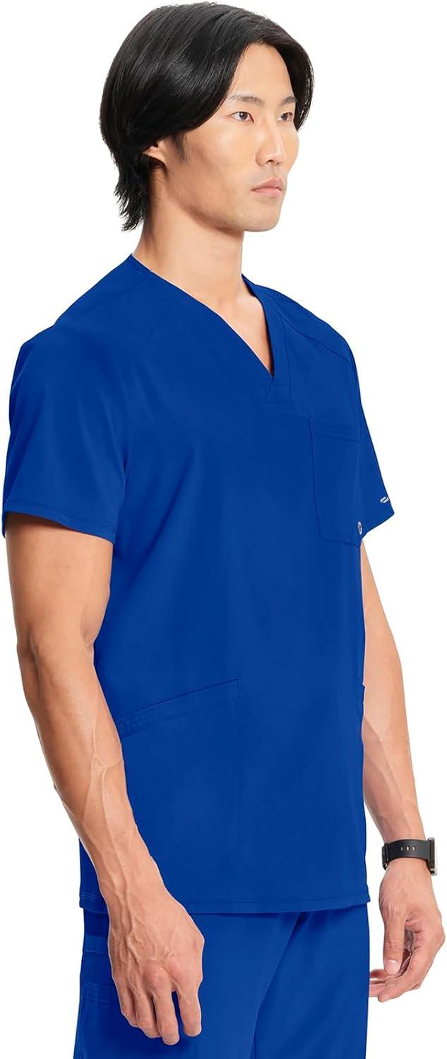 imageCherokee Infinity Mens VNeck Scrub Top Modern Fit 3 Pockets RibKnit Back Panels MoistureWicking 360 Stretch CK900AGalaxy Blue