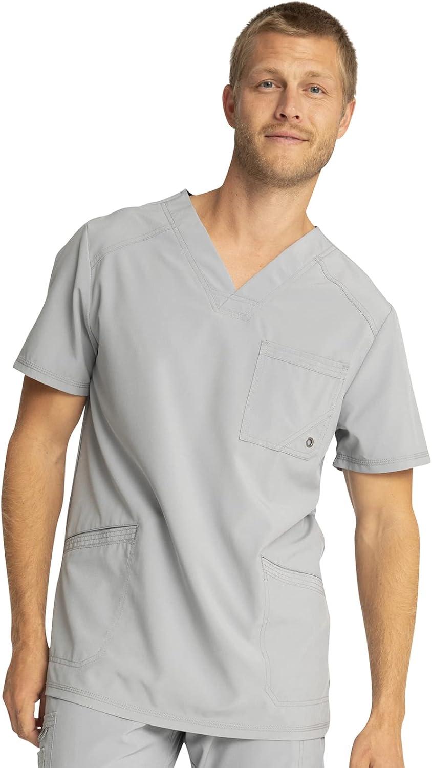 imageCherokee Infinity Mens VNeck Scrub Top Modern Fit 3 Pockets RibKnit Back Panels MoistureWicking 360 Stretch CK900AGrey